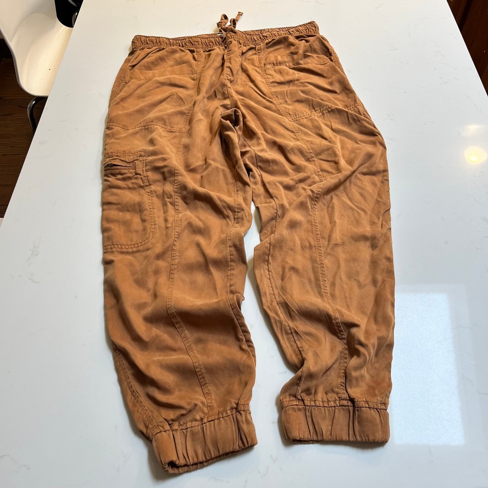 Nicole Miller NY Womens XL Cognac Brown Lyocell Cargo Jogger Pants Drawstring